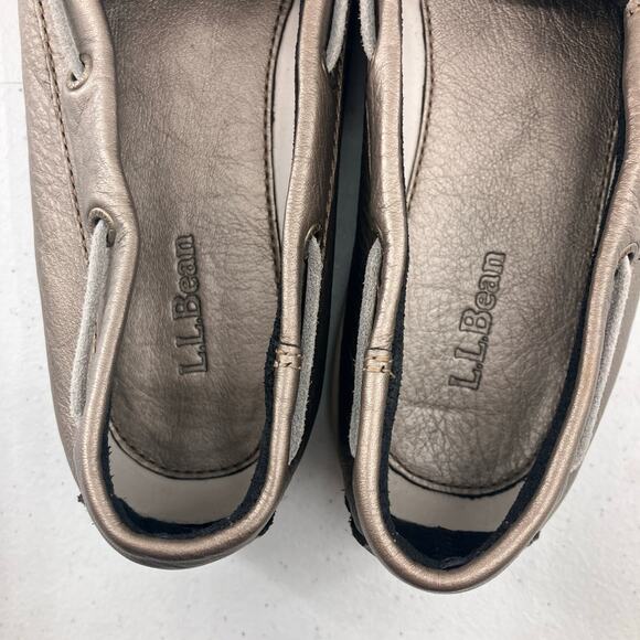 L.L. Bean Silver Gray Metallic Leather Slip On Lace Up 2 Eye Boat Shoe Loafer - Picture 9 of 11